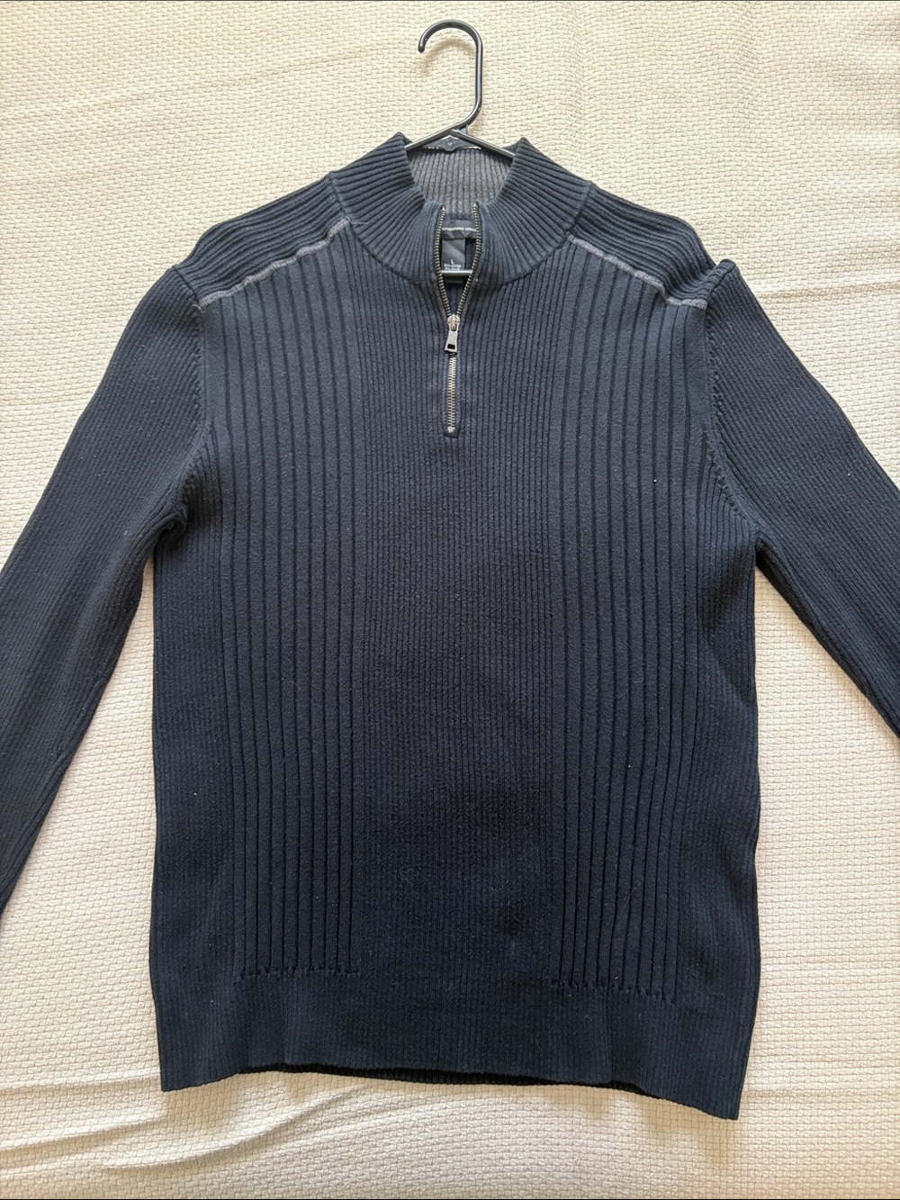 INC International Concepts Black Ribbed Half-Zip Sweater
